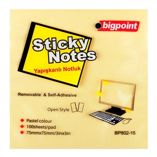 Bigpoint 75x75 mm Yapışkanlı Not Kağıdı Sarı